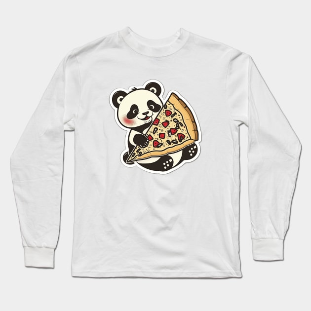 Cute Cartoon Panda Eating Pizza Funny Kawaii Long Sleeve T-Shirt by kiddo200